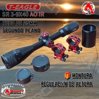 Mira Telescópica T-eagle SR 3-9X40 AO IR + Montura westhunter con regulación altura alltech aire comprimido caza pesca tiro deportivo