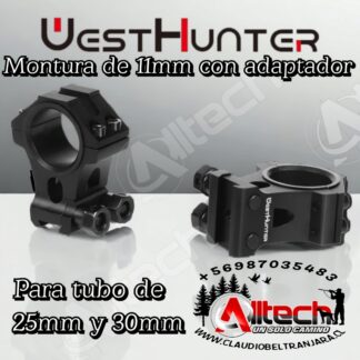 MONTURA ALTA WESHUNTER ALLTECH 11MM NEGRA TUBO DE 30MM Y 25MM CLAUDIO BELTRAN JARA MIRA TELESCOPICA ARMERIA