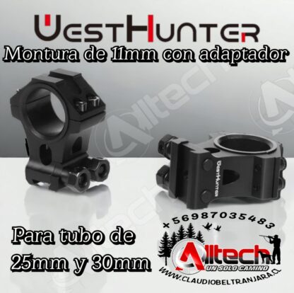 MONTURA ALTA WESHUNTER ALLTECH 11MM NEGRA TUBO DE 30MM Y 25MM CLAUDIO BELTRAN JARA MIRA TELESCOPICA ARMERIA