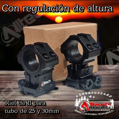 MONTURA ALTA ALLTECH 11MM NEGRA TUBO DE 30MM Y 25MM REGULACION DE ALTURA claudio beltran armeria alltech aire comprimido pcp rifles scuba compresores miras telescopica