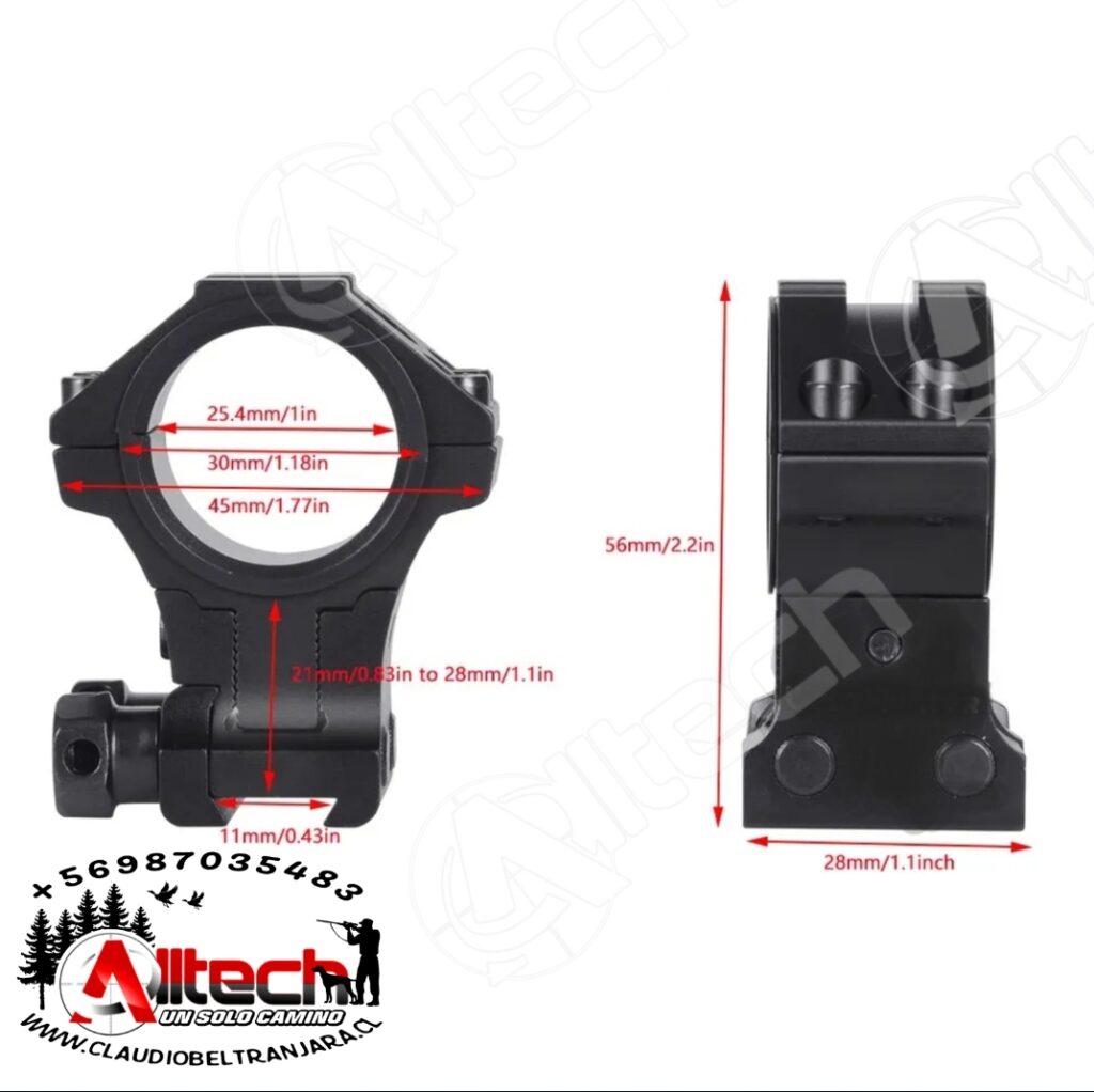 MONTURA ALTA ALLTECH 11MM NEGRA TUBO DE 30MM Y 25MM REGULACION DE ALTURA AIRE COMPRIMIDO WESHUNTER ARMERIA MIRA TELESCOPICA