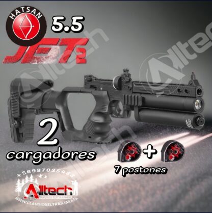 Pistola Hatsan Jet II Convertible Cal 5,5 PCP + 02 Cargador + Maleta claudio beltran jara alltech armeria aire comprimido