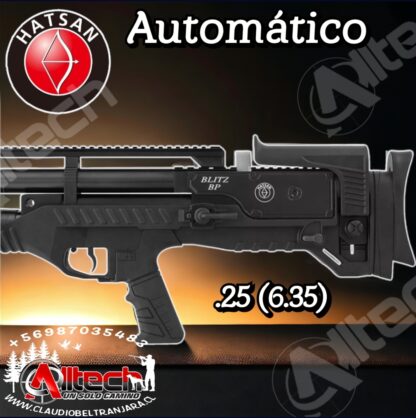 RIFLE DE AIRE HATSAN BLITZ 6.35(.25) AUTOMATICO Y SEMIAUTOMATICO CON 3 CARGADORES claudio beltran jara alltech armeria aire comprimido pcp