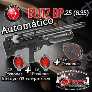 RIFLE DE AIRE HATSAN BLITZ 6.35(.25) AUTOMATICO Y SEMIAUTOMATICO CON 3 CARGADORES claudio beltran jara alltech armeria aire comprimido pcp