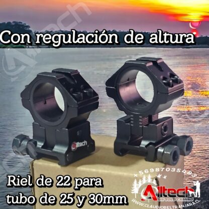 MONTURA ALTA ALLTECH 22MM NEGRA PICANTINNY TUBO DE 30MM Y 25MM REGULACION DE ALTURA AIRE COMPRIMIDO ALLTECH ARMERIA CLAUDIO BELTRAN PCP RIFLES POSTONES MIRA COMPRESOR SCUBA