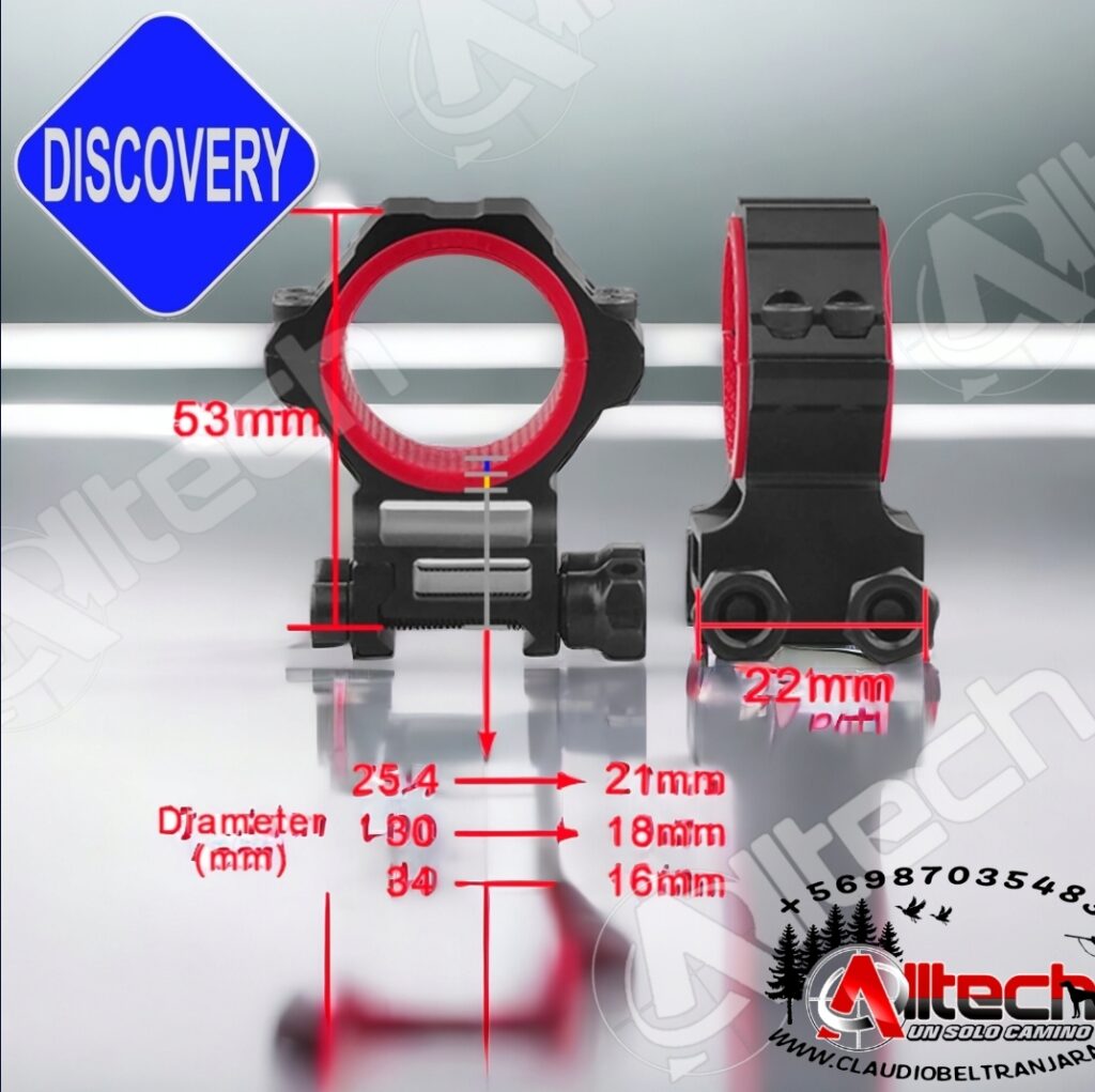 MONTURA DISCOVERY ALTA RIEL 22MM PICATINNY Y TUBO DE 25.4, 30, 34MM ARMERIA ALLTECH CLAUDIO BELTRAN MIRAS TELESCOPICA RIFLES PCP AIRE COMPRIMIDO