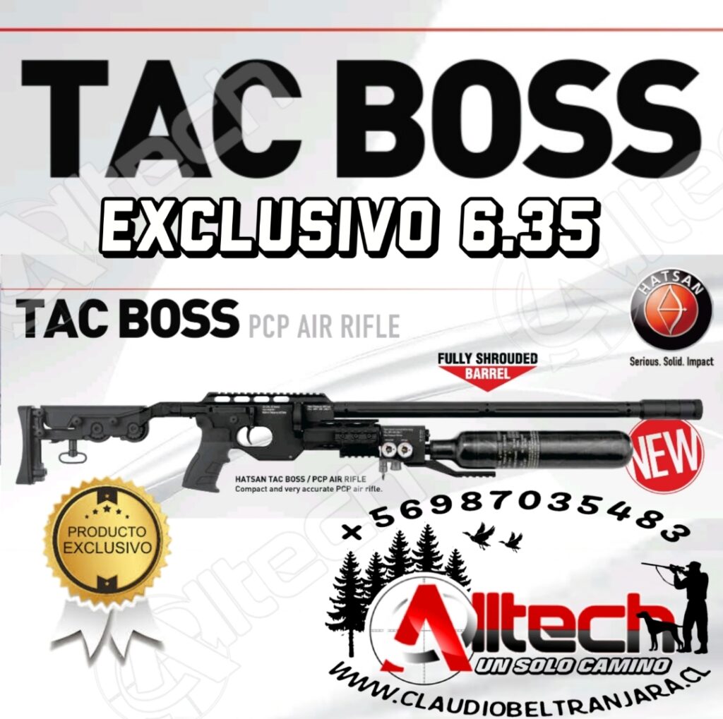 RIFLE HATSAN TAC BOSS 6.35 PCP AIRE COMPRIMIDO ARMERIA ALLTECH CLAUDIO BELTRAN TIRO AL BLANCO CAZA