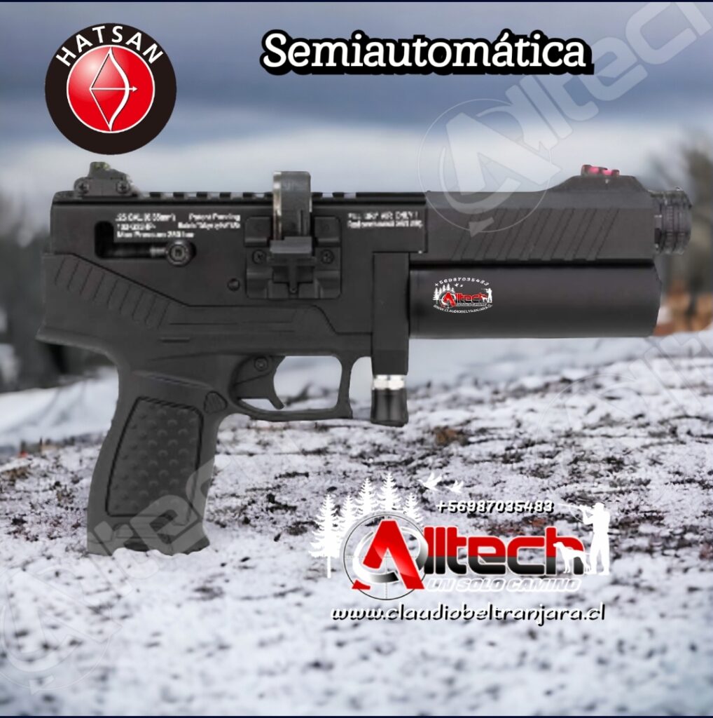 PISTOLA HATSAN VELOX 5.5 PCP AIRE COMPRIMIDO SEMIAUTOMATICA NEGRA TIRO AL BLANCO CAZA ARMERIA ALLTECH CLAUDIO BELTRAN SCUBA BOMBIN 300BAR 4500PSI