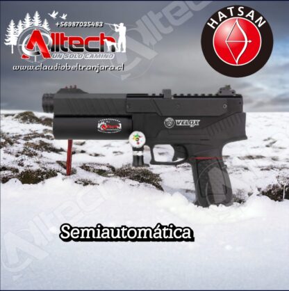 PISTOLA HATSAN VELOX 6.35 PCP AIRE COMPRIMIDO SEMIAUTOMATICA NEGRA TIRO AL BLANCO CAZA ARMERIA ALLTECH CLAUDIO BELTRAN SCUBA BOMBIN 300BAR 4500PSI