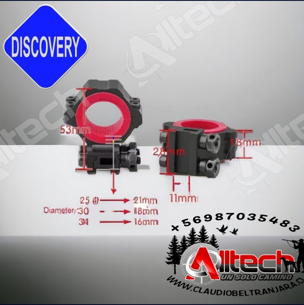 MONTURA DISCOVERY ALTA RIEL 11MM Y TUBO DE 25.4, 30, 34MM ARMERIA ALLTECH CLAUDIO BELTRAN MIRAS TELESCOPICA RIFLES PCP AIRE COMPRIMIDO