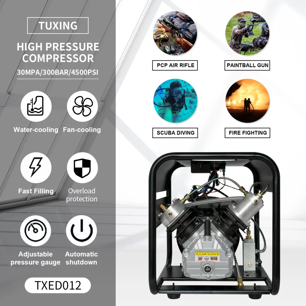 COMPRESOR PARADA AUTOMATICO 220V MODELO TXED012 300BAR 4500PSI ARMERIA ALLTECH AIRE COMPRIMIDO CLAUDIOBELTRAN JARA CARGA AIRE SCUBA RIFLES PCP