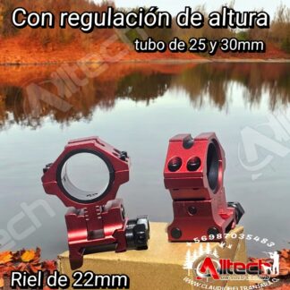 WESTHUNTER PICATINNY MONTURA ALTA 22MM ROJA TUBO DE 30MM Y 25MM REGULACION DE ALTURA claudio beltran armeria alltech aire comprimido pcp rifles scuba compresores miras telescopica