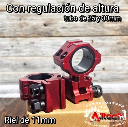 WESTHUNTER MONTURA ALTA 11MM ROJA TUBO DE 30MM Y 25MM REGULACION DE ALTURA claudio beltran armeria alltech aire comprimido pcp rifles scuba compresores miras telescopica