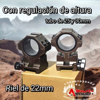 WESTHUNTER PICATINNY MONTURA ALTA 22MM CAFE TUBO DE 30MM Y 25MM REGULACION DE ALTURA claudio beltran armeria alltech aire comprimido pcp rifles scuba compresores miras telescopica