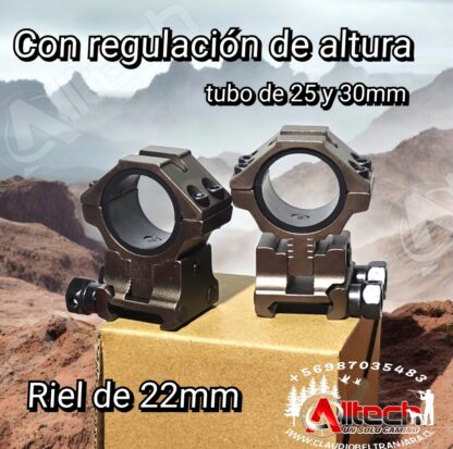 WESTHUNTER PICATINNY MONTURA ALTA 22MM CAFE TUBO DE 30MM Y 25MM REGULACION DE ALTURA claudio beltran armeria alltech aire comprimido pcp rifles scuba compresores miras telescopica