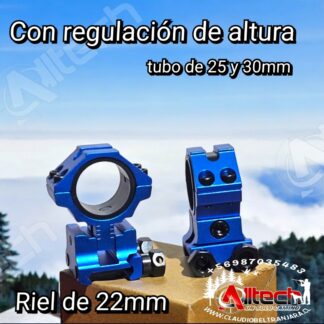 WESTHUNTER PICATINNY MONTURA ALTA 22MM AZUL TUBO DE 30MM Y 25MM REGULACION DE ALTURA claudio beltran armeria alltech aire comprimido pcp rifles scuba compresores miras telescopica