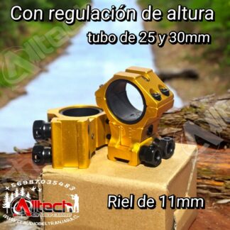 WESTHUNTER MONTURA ALTA 11MM DORADA TUBO DE 30MM Y 25MM REGULACION DE ALTURA claudio beltran armeria alltech aire comprimido pcp rifles scuba compresores miras telescopica