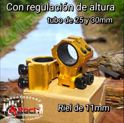 WESTHUNTER MONTURA ALTA 11MM DORADA TUBO DE 30MM Y 25MM REGULACION DE ALTURA claudio beltran armeria alltech aire comprimido pcp rifles scuba compresores miras telescopica