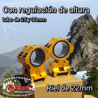 WESTHUNTER PICATINNY MONTURA ALTA 22MM DORADA TUBO DE 30MM Y 25MM REGULACION DE ALTURA claudio beltran armeria alltech aire comprimido pcp rifles scuba compresores miras telescopica