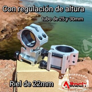 MONTURA ALTA 22MM GRIS PICANTINNY TUBO DE 30MM Y 25MM REGULACION DE ALTURA claudio beltran armeria alltech aire comprimido pcp rifles scuba compresores miras telescopica