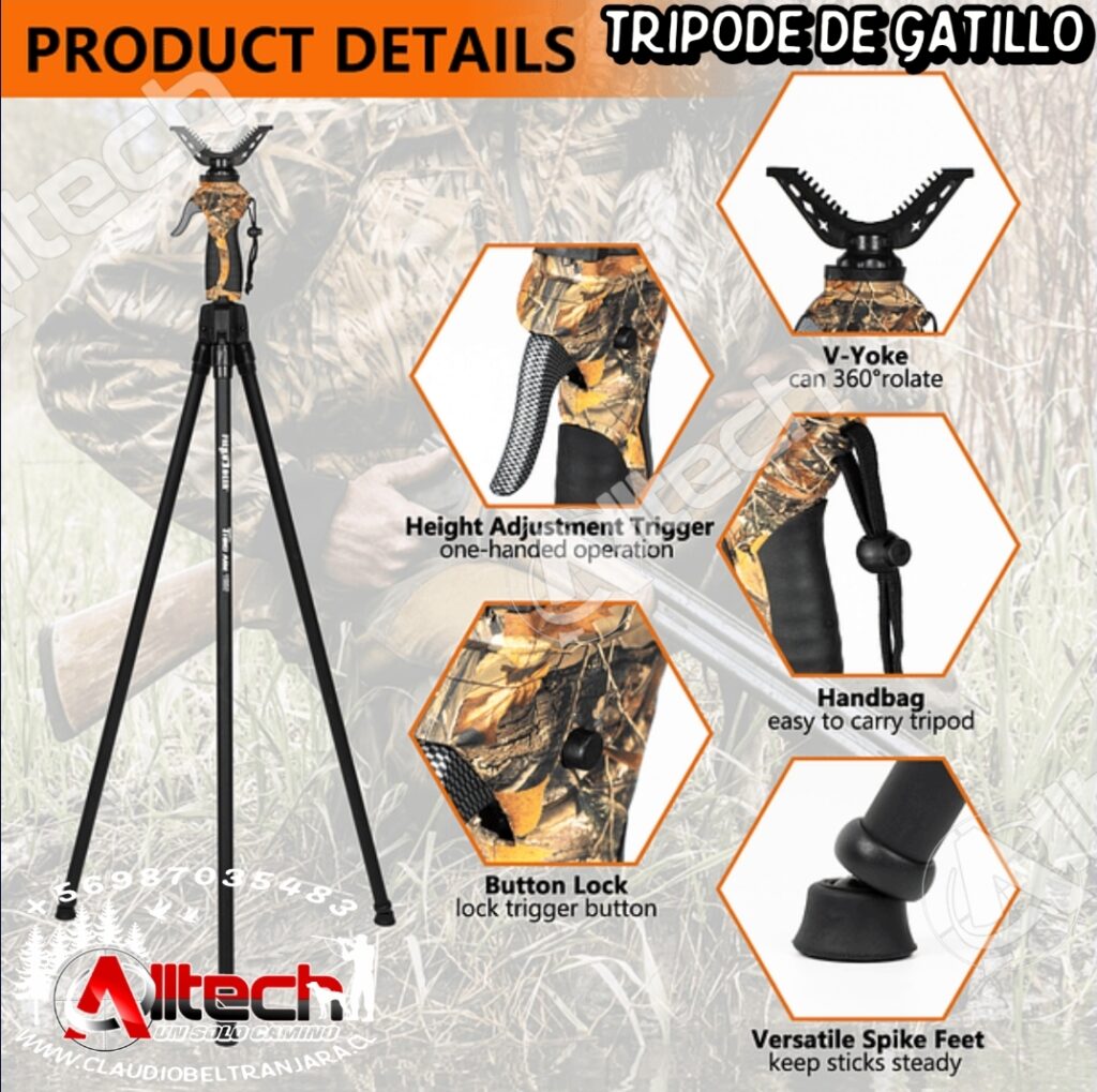 TRIPODE DE GATILLO PARA CAZA PARA OBSERVACION DE LA NATURALEZA BIPODE BASTON DE TIRO ACU TAC , ATLAS , HARRIS ARMERIA ALLTECH CLAUDIO BELTRAN JARA AIRE COMPRIMIDO RIFLES PCP MIRAS TELESCOPICA , SCUBAS , COMPRESORES 4500PSI