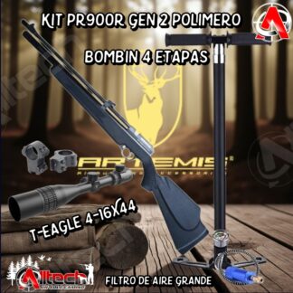 KIT PR900R GEN2 POLIMERO REGULADO + BOMBIN 4 ETAPAS+ MIRA T-EAGLE 4-16X44 ARMERIA ALLTECH AIRE COMPRIMIDO PCP TIRO DEPORTIVO CAZA