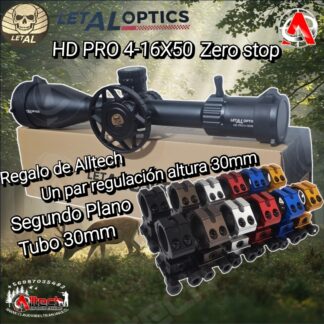 MIRA TELESCOPICA LETAL HD PRO 4-16×50 ZERO STOP 30MM+ REGULACION ALTURA COLORES alltech aire comprimido caza pesca tiro deportivo