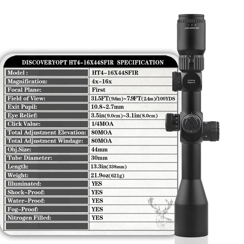 Mira Telescópica Discovery HT Gen2 4-16×44 SFIR FFP + Monturas westhunter de colores alltech aire comprimido caza pesca tiro deportivo